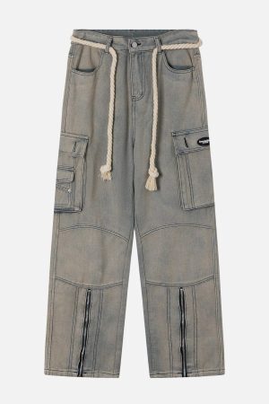 Concert Outfit Rope Decoration Straight Jeans