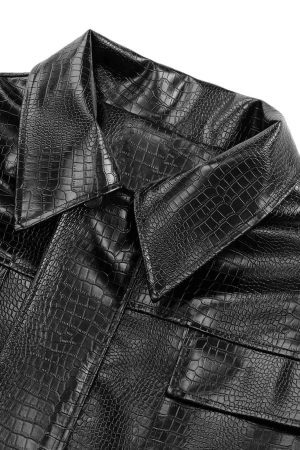 Concert Outfit Shoulder Pad PU Leather Jacket