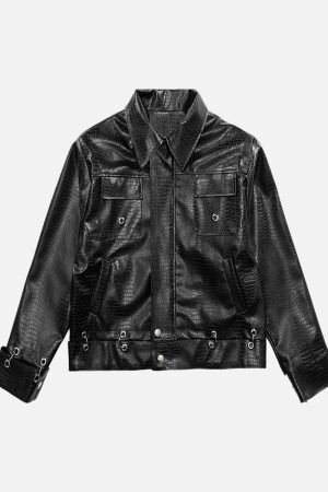 Concert Outfit Shoulder Pad PU Leather Jacket