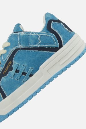 Concert Outfit Shredded Denim Patchwork Sneakers