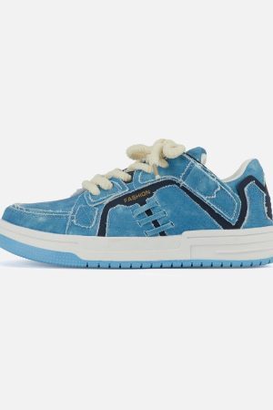 Concert Outfit Shredded Denim Patchwork Sneakers