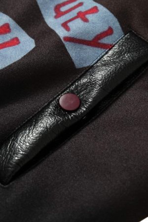 Concert Outfit Siamese Cat Embroidery Leather Bomber Jacket