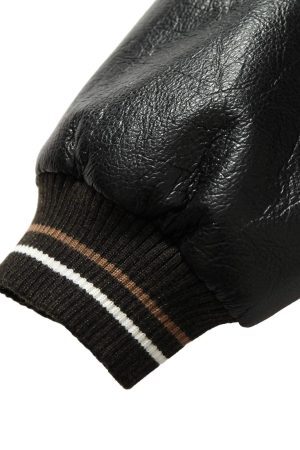 Concert Outfit Siamese Cat Embroidery Leather Bomber Jacket