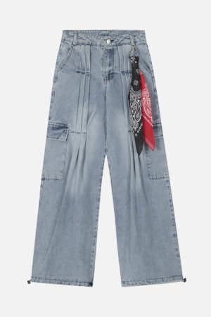 Concert Outfit Side-Scarf Pleated Baggy Jeans