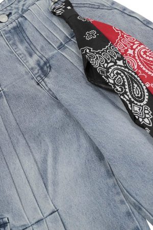 Concert Outfit Side-Scarf Pleated Baggy Jeans