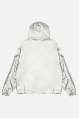 Concert Outfit Silver Leather Motorcycle Hooded Jacket
