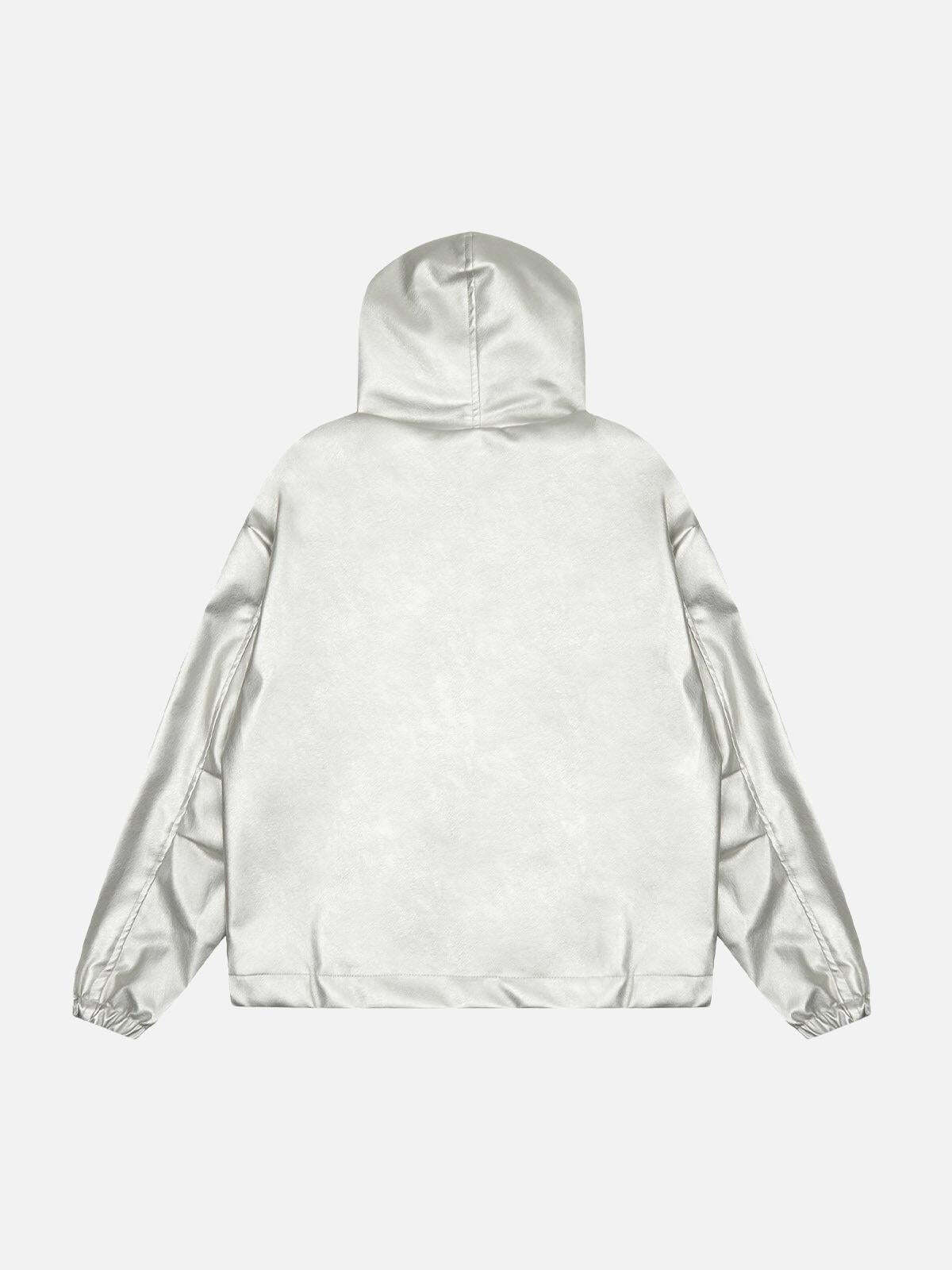 Concert Outfit Silver Leather Motorcycle Hooded Jacket Concert Outfit Silver Leather Motorcycle Hooded Jacket