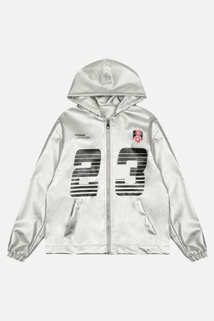 Concert Outfit Silver Leather  Motorcycle Hooded Jacket