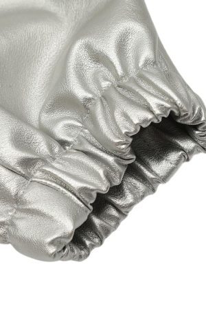 Concert Outfit Silver Leather Motorcycle Hooded Jacket