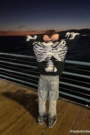 Concert Outfit Skeleton Pattern Knit Sweater