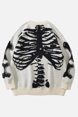 Concert Outfit Skeleton Pattern Knit Sweater