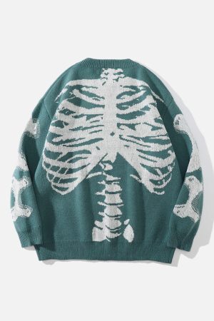 Concert Outfit Skeleton Pattern Knit Sweater