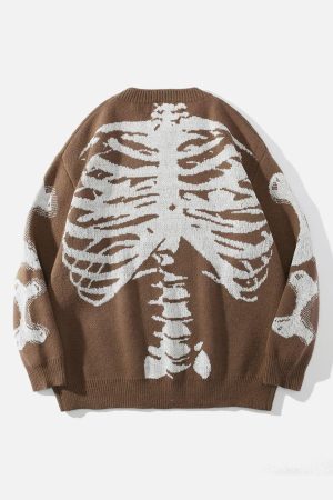 Concert Outfit Skeleton Pattern Knit Sweater