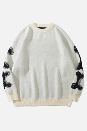 Concert Outfit Skeleton Pattern Knit Sweater