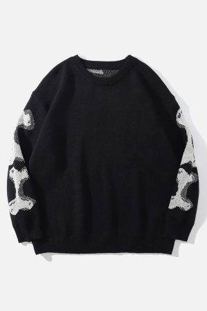 Concert Outfit Skeleton Pattern Knit Sweater