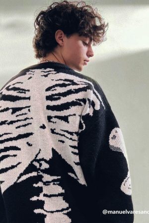 Concert Outfit Skeleton Pattern Knit Sweater