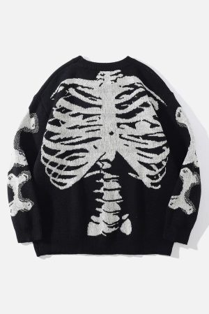 Concert Outfit Skeleton Pattern Knit Sweater