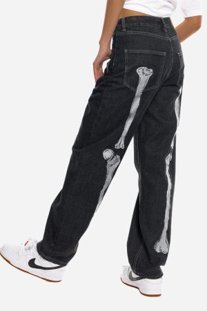 Concert Outfit Skull Bone Embroidery Loose Jeans
