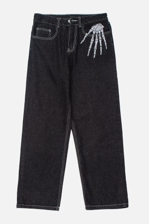Concert Outfit Skull Bone Embroidery Loose Jeans