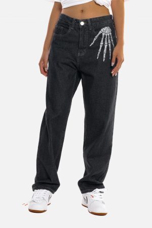Concert Outfit Skull Bone Embroidery Loose Jeans