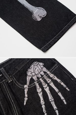 Concert Outfit Skull Bone Embroidery Loose Jeans