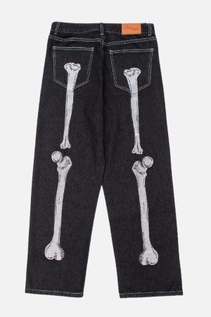 Concert Outfit Skull Bone Embroidery Loose Jeans
