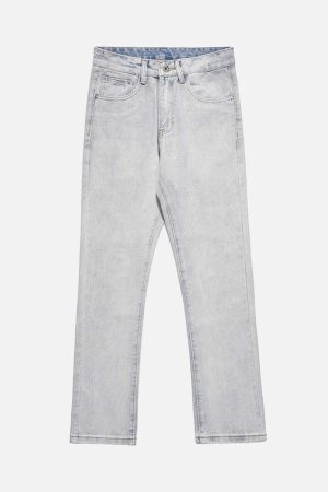 Concert Outfit Skull Flame Monogram Embroidered Slim Fit Jeans