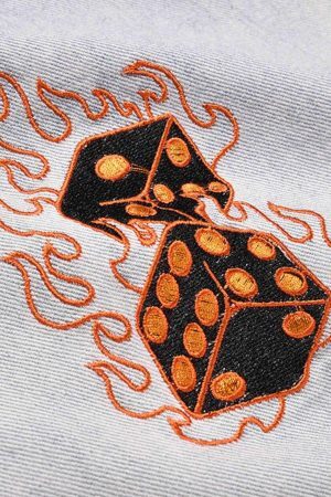 Concert Outfit Skull Flame Monogram Embroidered Slim Fit Jeans