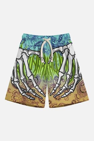 Concert Outfit Skull Hand Print Hip-Hop Shorts