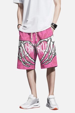 Concert Outfit Skull Hand Print Hip-Hop Shorts
