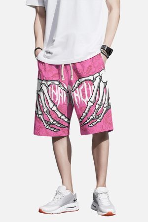 Concert Outfit Skull Hand Print Hip-Hop Shorts
