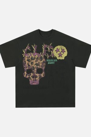 Concert Outfit Skull Print Crew Neck T-Shirt