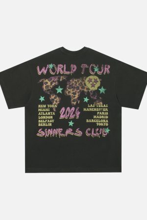 Concert Outfit Skull Print Crew Neck T-Shirt