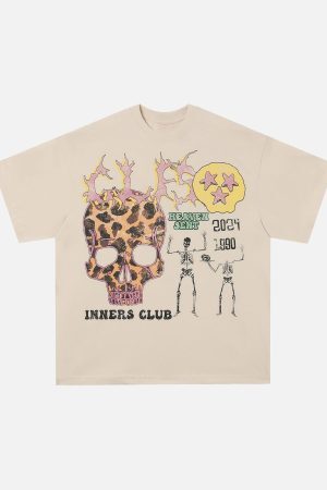 Concert Outfit Skull Print Crew Neck T-Shirt