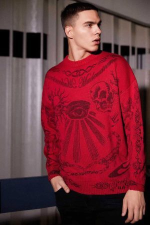 Concert Outfit Skull Print Distressed Sweater