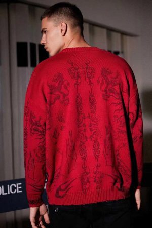 Concert Outfit Skull Print Distressed Sweater