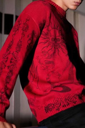 Concert Outfit Skull Print Distressed Sweater