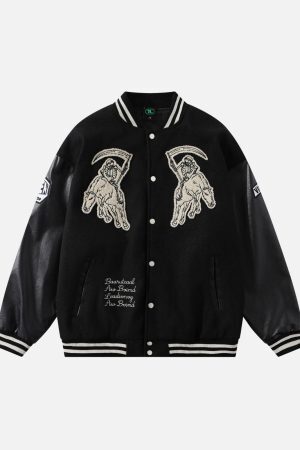 Concert Outfit Skull Sickle Embroidered PU Splicing Jacket