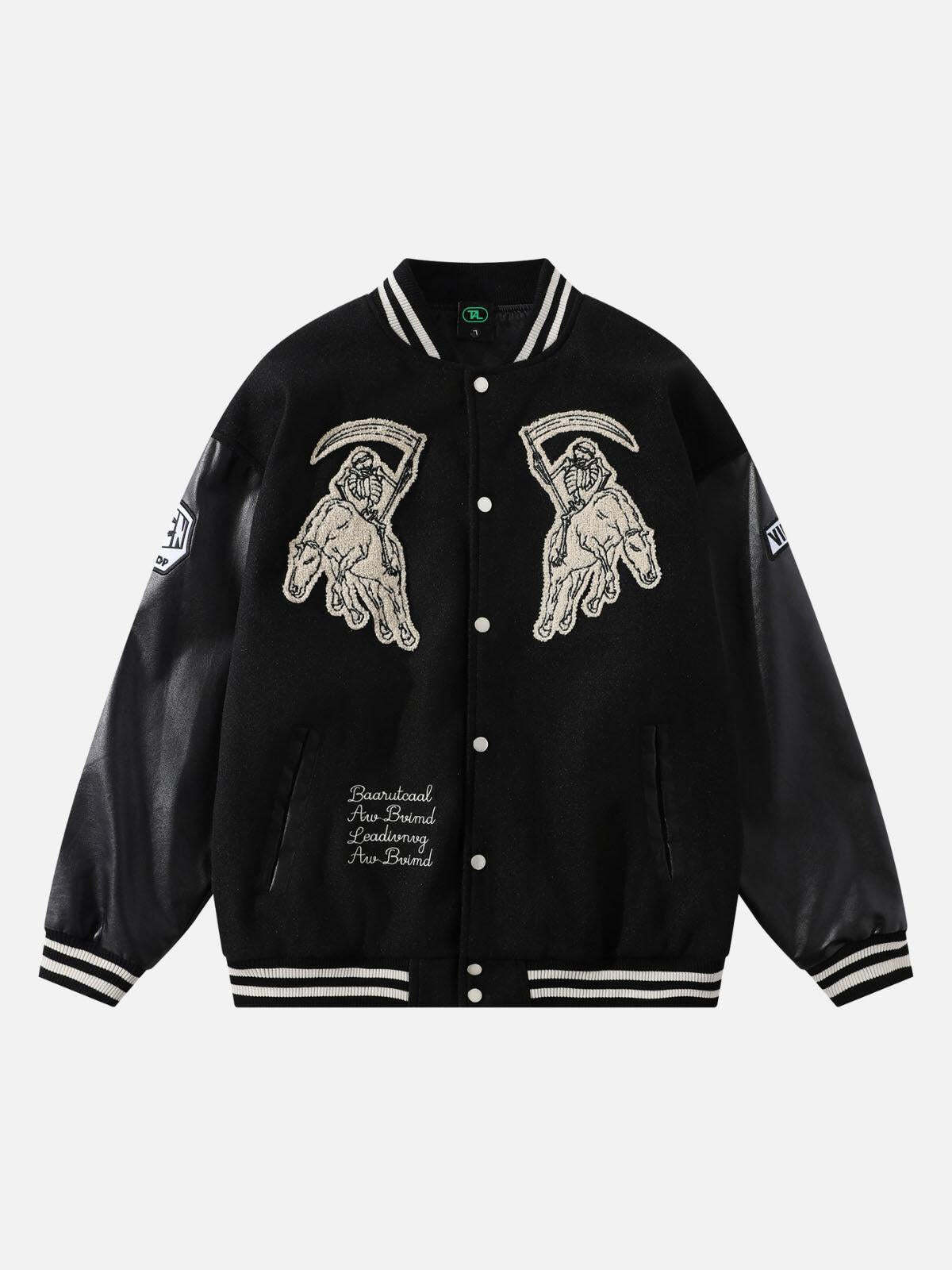 Concert Outfit Skull Sickle Embroidered PU Splicing Jacket Concert Outfit Skull Sickle Embroidered PU Splicing Jacket