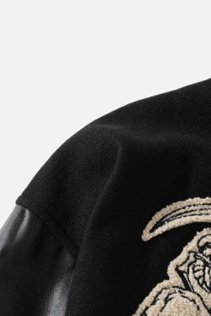 Concert Outfit Skull Sickle Embroidered PU Splicing Jacket