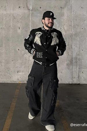 Concert Outfit Skull Sickle Embroidered PU Splicing Jacket