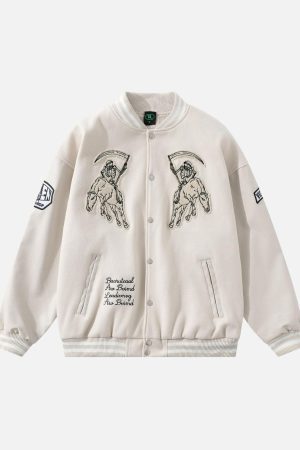 Concert Outfit Skull Sickle Embroidered PU Splicing Jacket