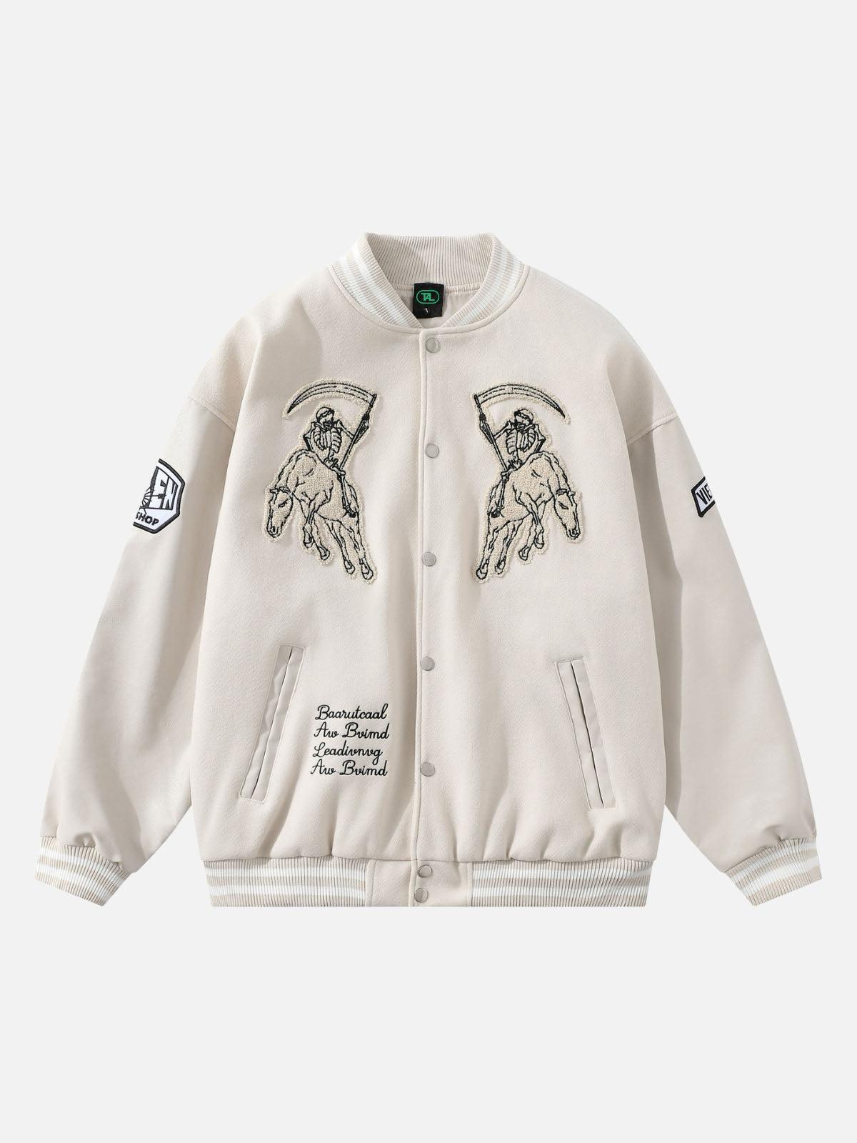 Concert Outfit Skull Sickle Embroidered PU Splicing Jacket Concert Outfit Skull Sickle Embroidered PU Splicing Jacket