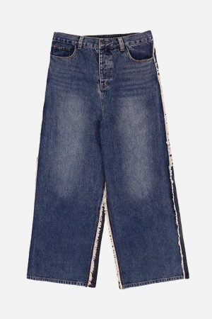 Concert Outfit Slub Cotton Patchwork Frayed Jeans