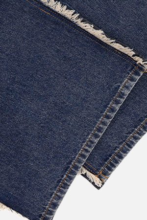 Concert Outfit Slub Cotton Patchwork Frayed Jeans