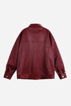 Concert Outfit Snake Texture Faux Leather Jacket