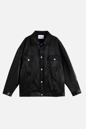 Concert Outfit Snake Texture Faux Leather Jacket