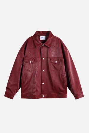 Concert Outfit Snake Texture Faux Leather Jacket