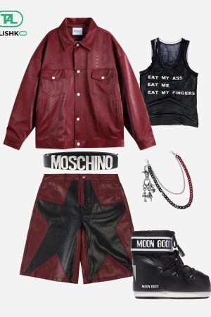 Concert Outfit Snake Texture Faux Leather Jacket