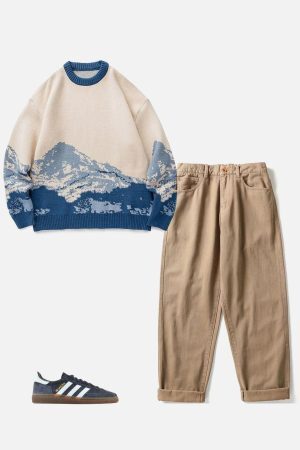 Concert Outfit Snow Mountain Gradient Knit Sweater